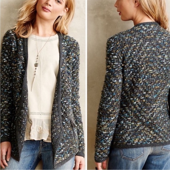 Anthropologie Moth Keavy Jacquard Jacket Sweater Cardigan Green Wool Medium - Picture 8 of 8